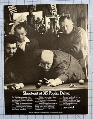 1969 Brunswick Pool Tables "Shoot-Out At 315 Poplar Dr" Hustlers Sharks Print Ad
